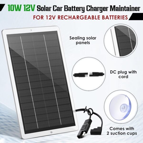 Saillong 12V Solar Car Battery Charger Maintainer, Waterproof Solar Panel Portable Solar Trickle Charger with Cigarette Lighter Plug Alligator Clip for Car Motorcycle Boat Marine RV(2.5W) - Image 5