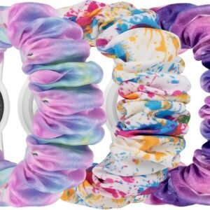 3 Pack Kids Scrunchie Bracelets Compatible with Apple AirTag -Soft Elastic Compatible with AirTag Invisible Wristband – Lightweight GPS Tracker Holder for Kids, Teens, Seniors-A
