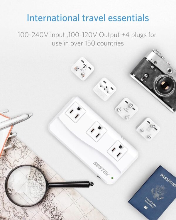 BESTEK Universal Travel Adapter 220V to 110V Voltage Converter with 6A 4-Port USB Charging and UK/AU/US/EU Worldwide Plug Adapter (White) - Image 8