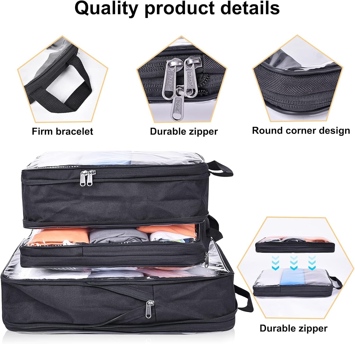 BAGAIL Transparent Compression Packing Cubes, Clear and Visible Travel Packing Organizer for backpack and suitcase - Image 4