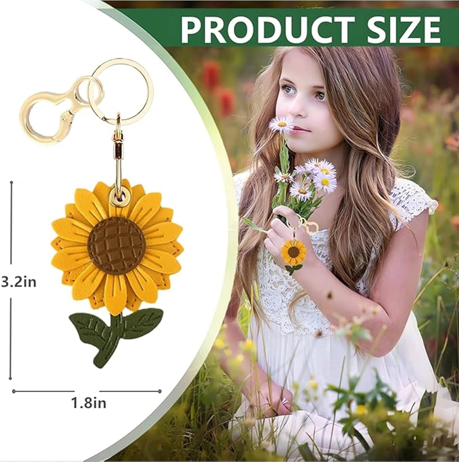 Leather Keychain Holder Case Compatible with AirTag,Cute Protective Apple Air Tag Cover with Keychain Ring,Anti-Scratch Finder GPS Tracker Case for Wallet Keys,Bag,Pets(Sunflower) - Image 2