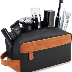 Travel Toiletry Bag for Men Hanging Dopp Kit Water Repellent PU Leather Shaving Bag with Large Capacity for Travel and Bathroom, Black
