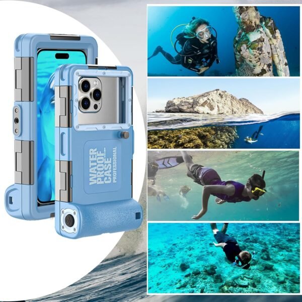 Underwater Snorkeling Diving Phone Case, Waterproof Phone Case for iPhone 16/15/14/13/12/11Pro Max/XR/XS for Samsung Galaxy S24/S23/S22/S21,Universal Scuba Underwater Photo Video Housing(Blue) - Image 5