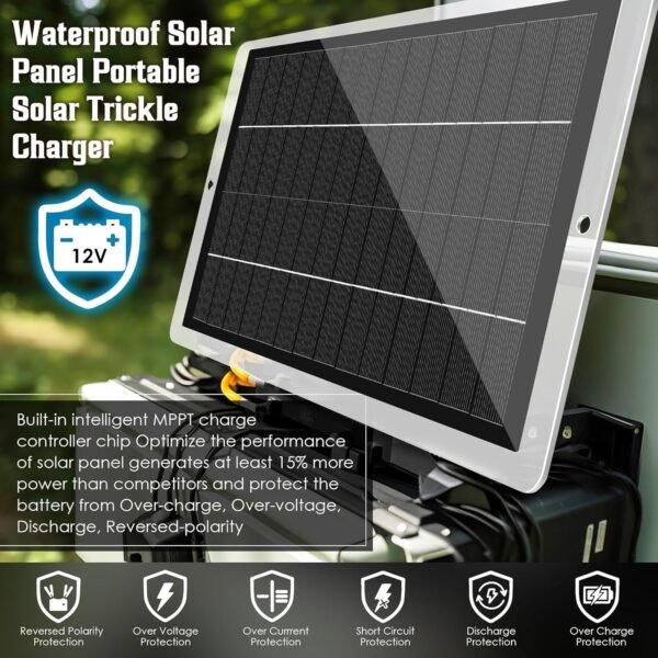 Saillong 12V Solar Car Battery Charger Maintainer, Waterproof Solar Panel Portable Solar Trickle Charger with Cigarette Lighter Plug Alligator Clip for Car Motorcycle Boat Marine RV(2.5W) - Image 2
