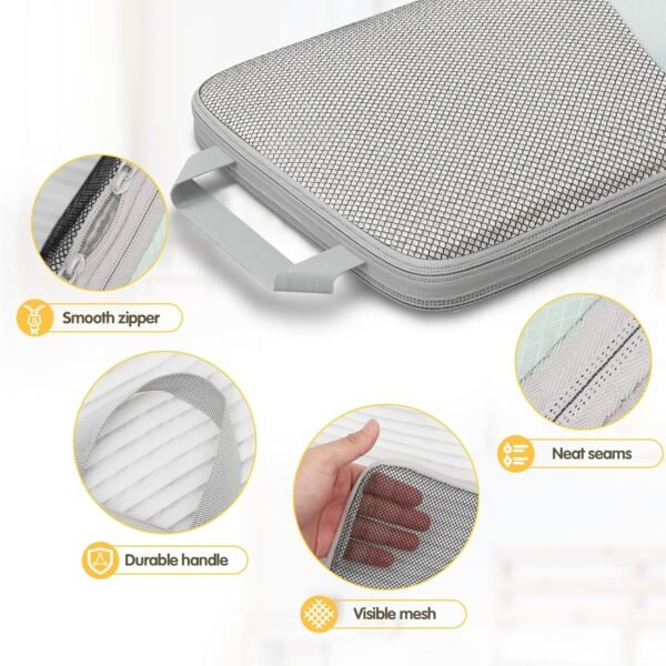 Compression Packing Cubes 8 Set, Dual Zipper Compression Packing Cubes for Travel, See-Through Mesh Packing Bags for Suitcases, packing cubes with shoe bag - Image 8