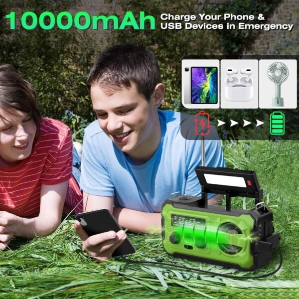 Emergency Weather Radio 37000mWh Solar Hank Crank Radio USB Charged with NOAA/AM/FM, Flashlight, Reading Light, SOS Alarm for Emergency Kit for Indoor Outdoor Power Outage Survival Essentials - Image 2
