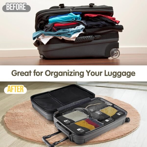 Compression Packing Cubes 8 Set, Dual Zipper Compression Packing Cubes for Travel, See-Through Mesh Packing Bags for Suitcases, packing cubes with shoe bag (Black) - Image 5