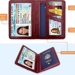 Passport Holder for Travel Essentials RFID Blocking Wallet Card Case PU Leather Passport Cover Women and Men (Black)