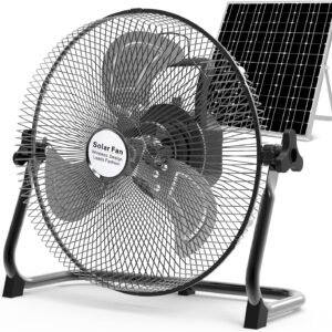 xingruyu 14” Solar Powered Fan,15000mAh Rechargeable 2 in 1 Solar Panel or AC Charger Powered Solar Fan For Camping Fishing Household Indoor Outdoor