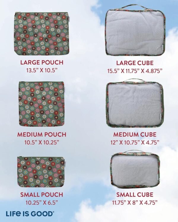 LIFE IS GOOD 6 Piece Packing Cube Set - Tear Resistant Mulifunctional Apparel and Accessory Storage, Happy Daisy - Image 3