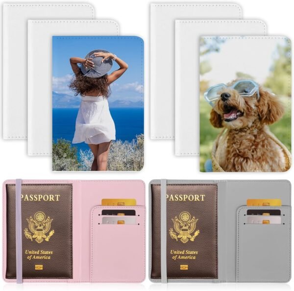 6 Pack Sublimation Passport Holder Covers PU Leather Heat Transfer Card Travel Wallet DIY Blank Holder Cover for Passport Business Credit Cards Boarding Passes (Pink+Gray) - Image 2