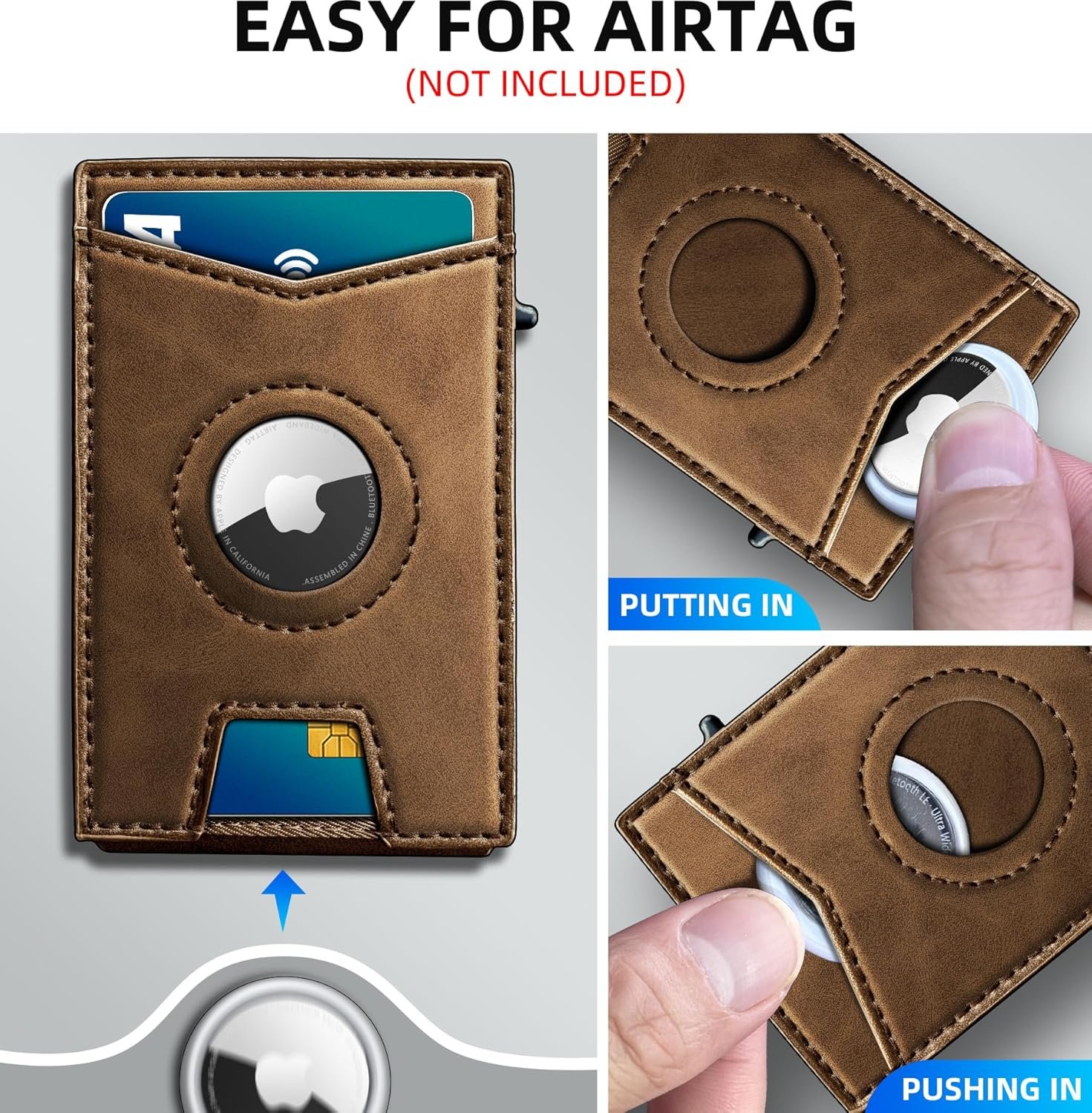 Airtag Wallet for Men,with Money Clip Gift Boxed,Slim Front Pocket Wallet RFID Blocking Metal Case Smart Pop-up Credit Card Holder in Magnetic Leather Flip - Image 4