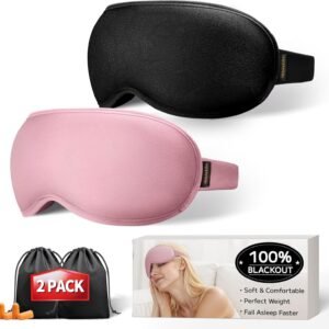 Weighted Sleep Mask 2 Pack – 3D Contoured Eye Masks for Sleep, 100% Blackout Sleep Masks for Women Men, Eye Mask for Travel, Meditation, Airplane, Memory Foam, Adjustable Strap, Black Pink
