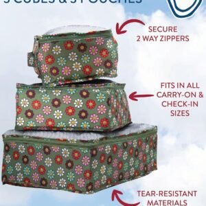 LIFE IS GOOD 6 Piece Packing Cube Set – Tear Resistant Mulifunctional Apparel and Accessory Storage, Happy Daisy