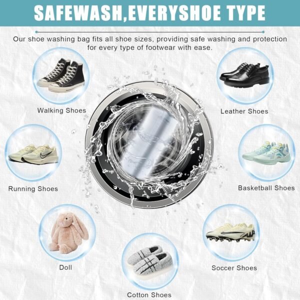 XXL Shoe Washing Machine Bag - 2 Reusable 360° Deep Clean Shoe Washing Bag for Washer and Dryer, Durable Zipper Laundry Shoe Bag Kit Include Laundry Bag for Delicates/Bra Laundry Bags (White) - Image 5