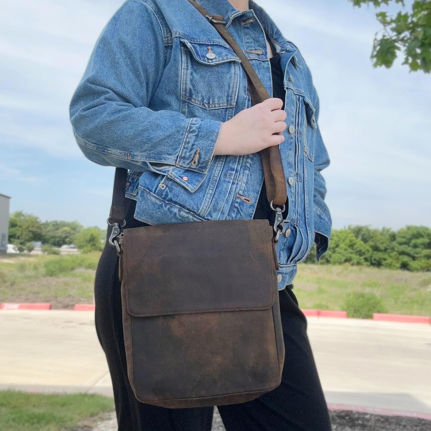 Myra Bag Distressed Leather Messenger Bag - Crossbody Purse for Women - Image 8