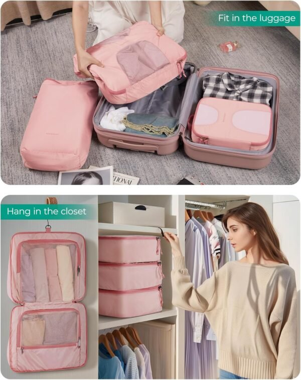 BAGSMART Hanging Travel Packing Cubes, 6 Set Large Travel Cubes for Women Cruise Ship Essentials, Suitcase Organizers - Image 3