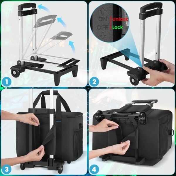 Rolling DJ Cable File Bag, DJ Gig Bag Padded Case with Detachable Trolley & Dividers, Cable Organizer with Multi-pocket & Compartment for 15.6'' Laptop, DJ Gear, Musical Instrument, Sound Equipment - Image 5