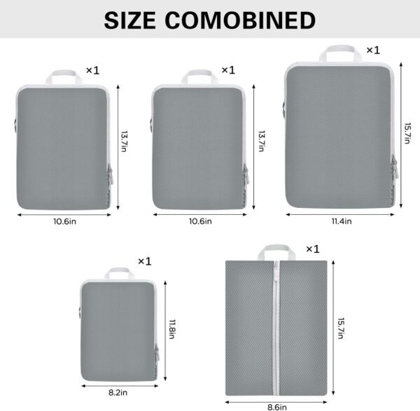 Compression Packing Cubes for Travel,Waterproof Packing Compression Cubes for Travel Packing Organizers,Luggage Cubes for Packing,Ultralight Expandable Packing Cubes Compression (Grey 5 Pack) - Image 6