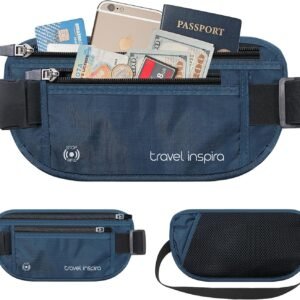 travel inspira Travel Money Belt with Slim Anti-Theft RFID Blocking Passport Holder for Travel Concealed under Clothes for Ultimate Protection of Credit Cards, Cash, Passport & Documents, Navy Blue