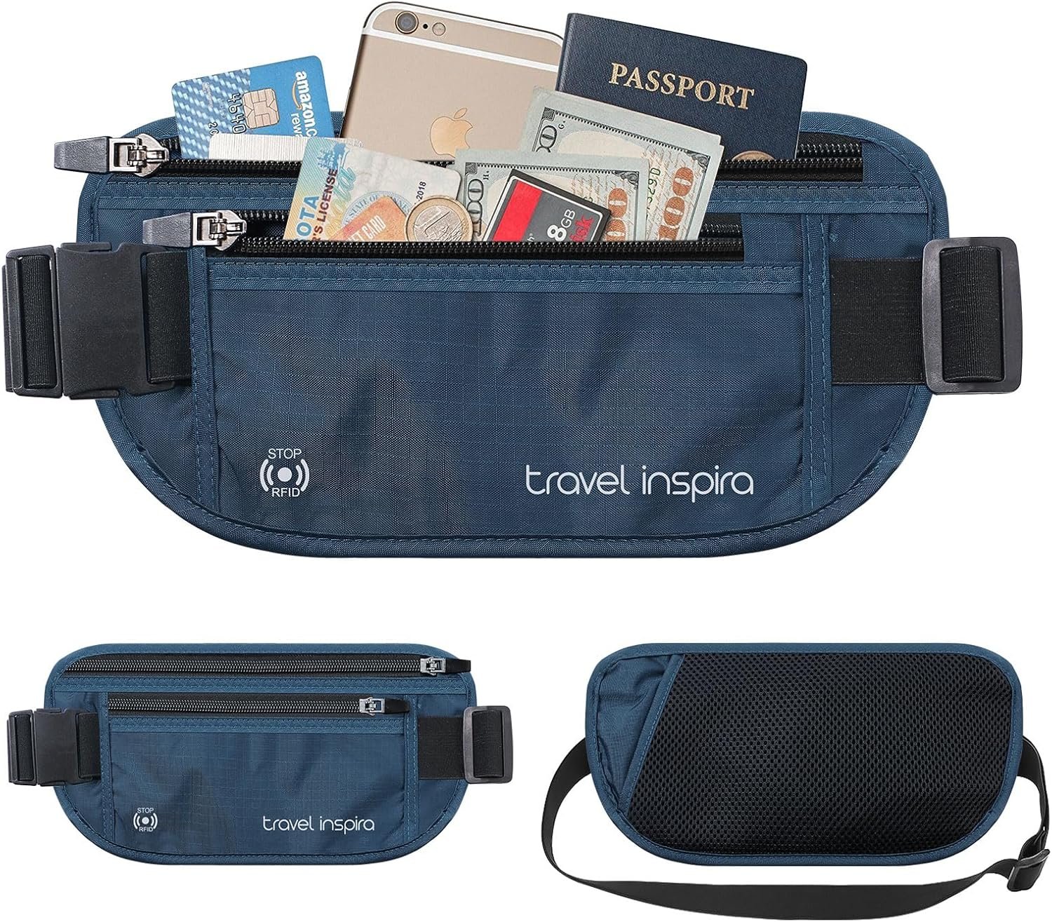 travel inspira Travel Money Belt with Slim Anti-Theft RFID Blocking Passport Holder for Travel Concealed under Clothes for Ultimate Protection of Credit Cards, Cash, Passport & Documents, Navy Blue - Image 2