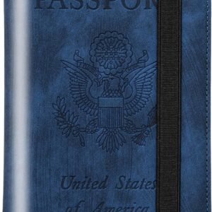 Passport Holder for travel – Cover Wallet -Travel Essentials RFID Blocking Travel Accessories for Women Men (navy blue)
