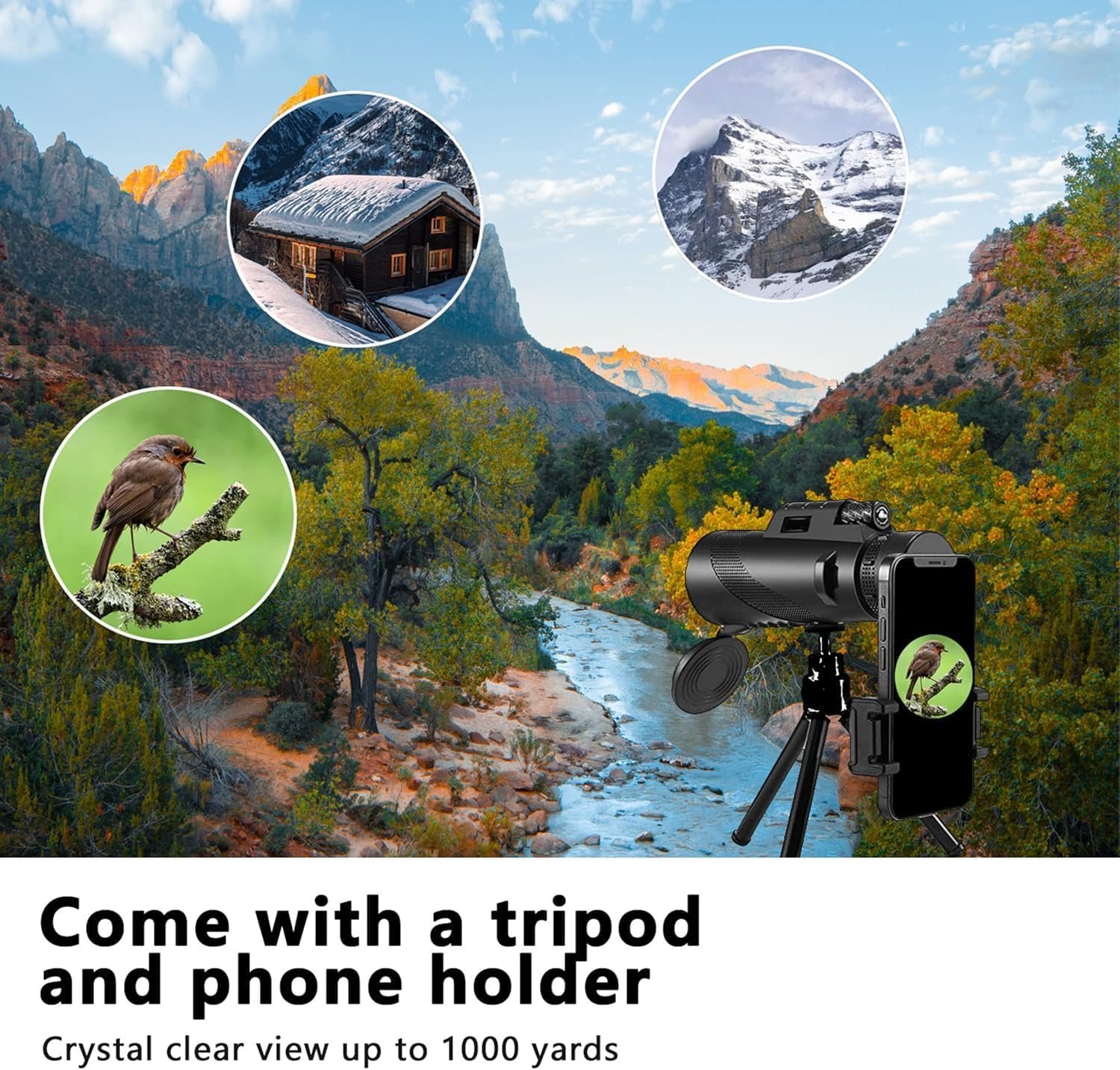 Monocular-Telescope 80x100 High Powered Monoculars High Definition for Adults High Powered with Smartphone Adapter Telescope Hunting Wildlife Bird Watching Travel Camping Hiking-Black - Image 4