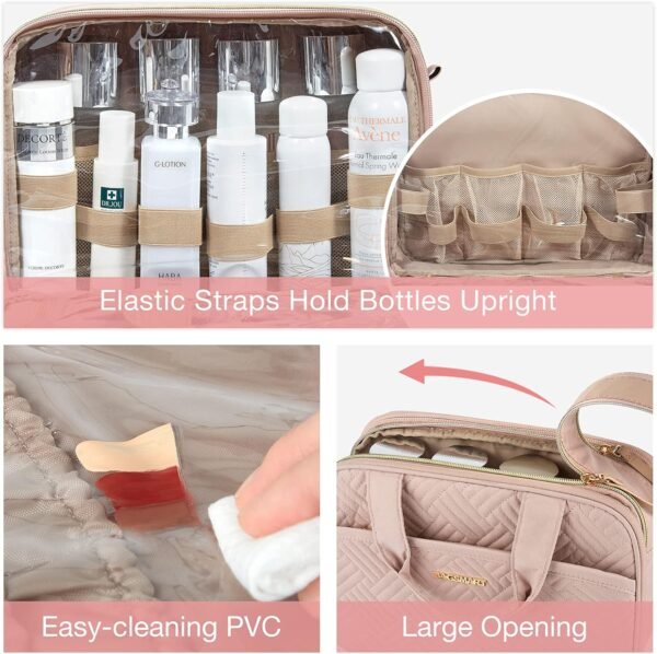 BAGSMART Toiletry Bag for Women, Large Toiletry Bag Water-resistant Makeup Cosmetic Organizer Bag Door Room Essentials for Accessories, Shampoo, Full Sized Container, Toiletries (Medium, Pink) - Image 5