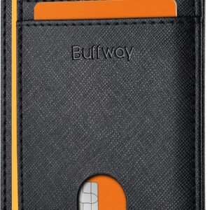 Buffway Slim Minimalist Front Pocket RFID Blocking Leather Wallets for Men and Women – Cross Black