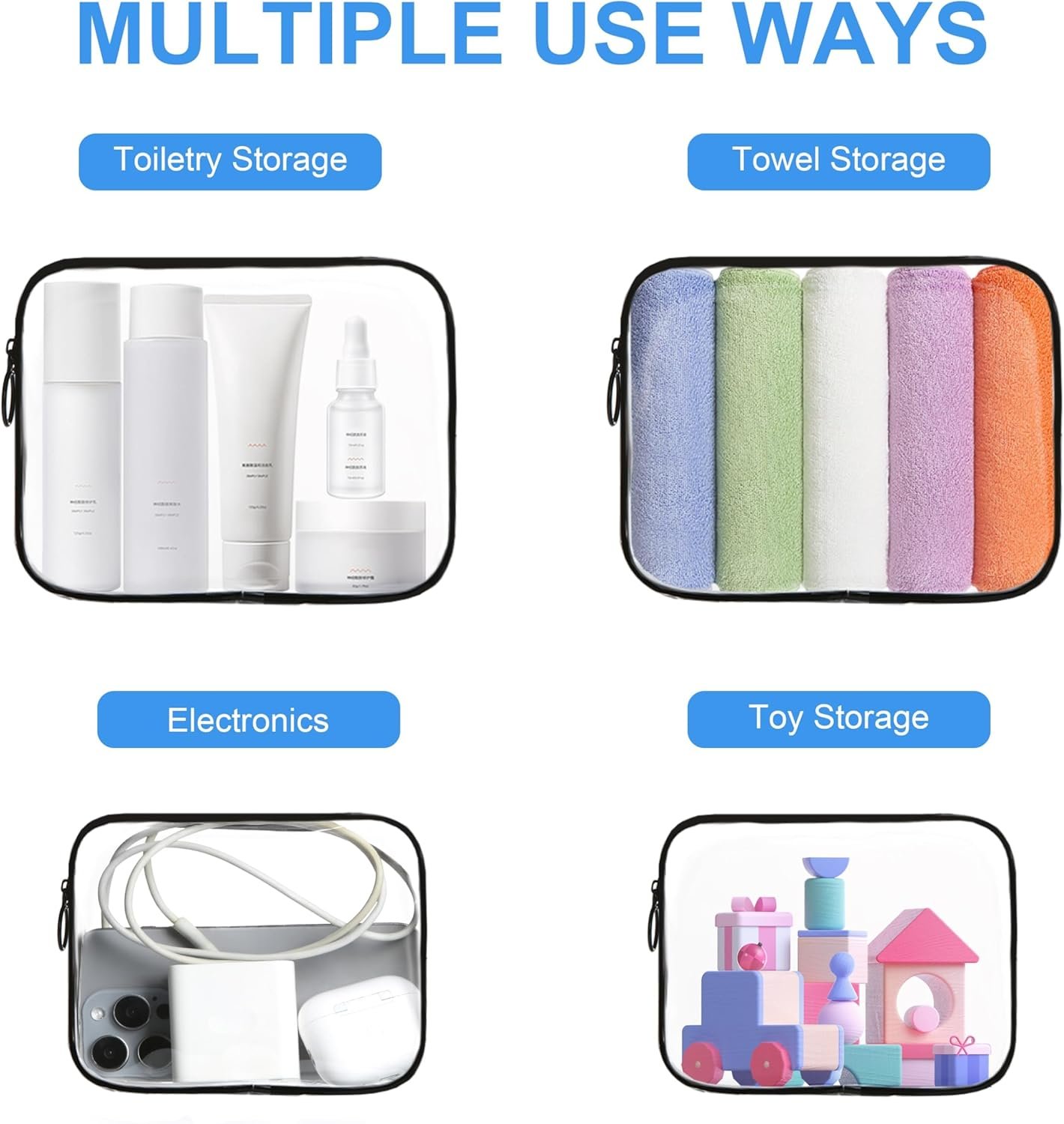 TSA Approved Toiletry Bag,2 Pack Clear Toiletry Bag, Quart Size Travel Essential Bags for Toiletries,Clear Makeup Bag Organizer, Carry on Cosmetic Bags for Women,Black - Image 5