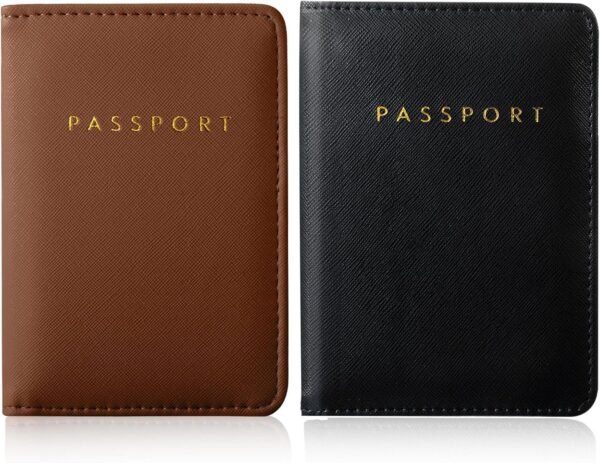 Frienda 2 Pieces Bridal Passport Covers Holder Waterproof Leather Holder Covers Travel Wallet Passport Case for Women and Men