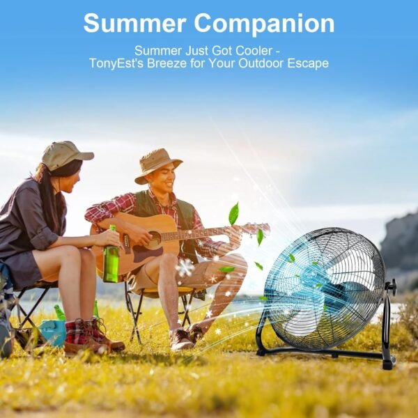 18" Solar Powered Fan for Outdoor - 26400mAh Rechargeable Battery Operated Outdoor Floor Fans with 40W Solar Panel for Gazebo Camping Home Patio - Image 5