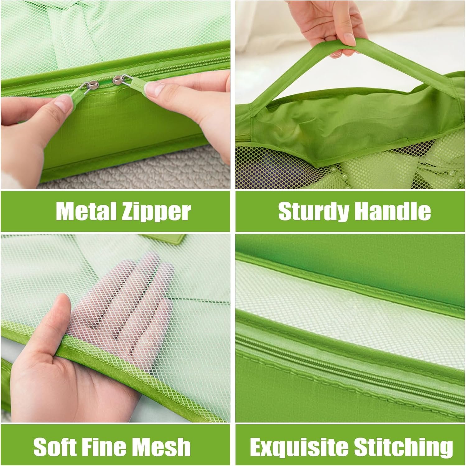 7 Set Packing Cubes for Travel Luggage Packing Bags Reusable Waterproof Suitcase Organizer Bags Set with Shoe Bag and Toiletry Bag (Green) - Image 4