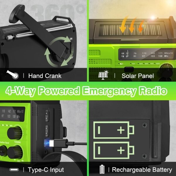 Emergency Radio 22200mWh Solar Hand Crank Emergency Radio: AM/FM/NOAA Weather Radio with Phone Charger, Flashlight & Reading Lamp, Headphone Jack, SOS Alarm for Home Survival Hurricane - Image 6