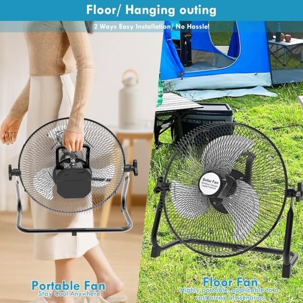 xingruyu 14'' Solar Powered Fan,15000mAh Rechargeable 2 in 1 Solar Panel or AC Charger Powered Solar Fan For Camping Fishing Household Indoor Outdoor - Image 5