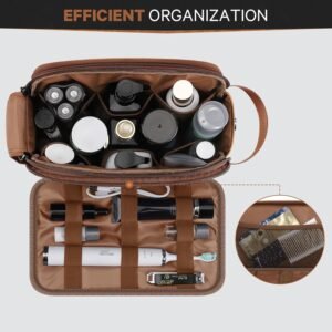 Toiletry Bag for Men, Travel Toiletry Bag Travel Essentials, Dopp Kit Water-resistant Shaving Bag, Bathroom Bag Toiletries Organizer, Brown(PU Leather)