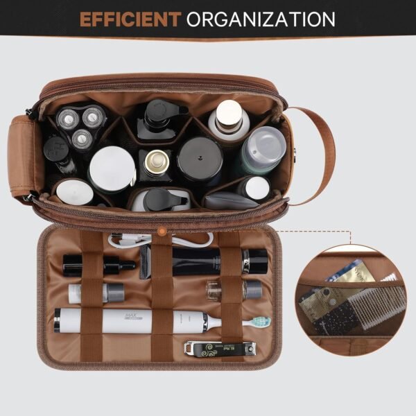 Toiletry Bag for Men, Travel Toiletry Bag Travel Essentials, Dopp Kit Water-resistant Shaving Bag, Bathroom Bag Toiletries Organizer, Brown(PU Leather) - Image 2