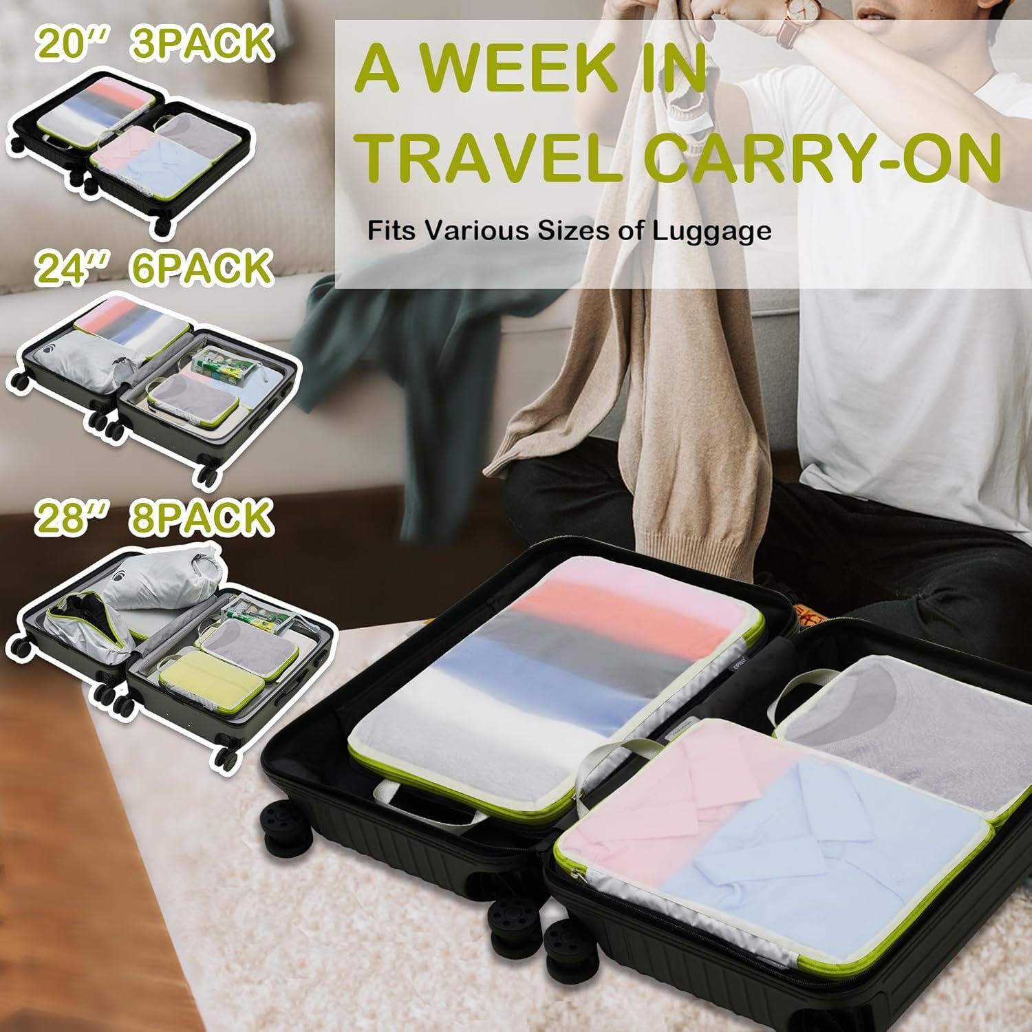 Cipway Mesh Compression Packing Cubes, Ultralight See Through Luggage Organizer Bags, Travel Essentials for Carry on Suitcase(3 Pcs,White) - Image 7