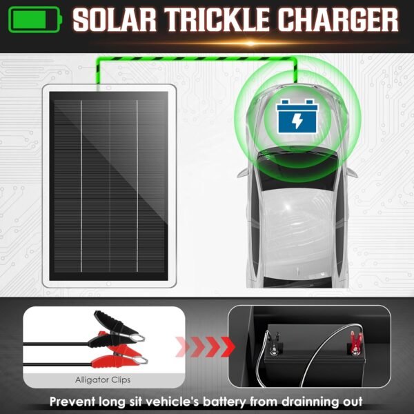 Saillong 12V Solar Car Battery Charger Maintainer, Waterproof Solar Panel Portable Solar Trickle Charger with Cigarette Lighter Plug Alligator Clip for Car Motorcycle Boat Marine RV(2.5W) - Image 3