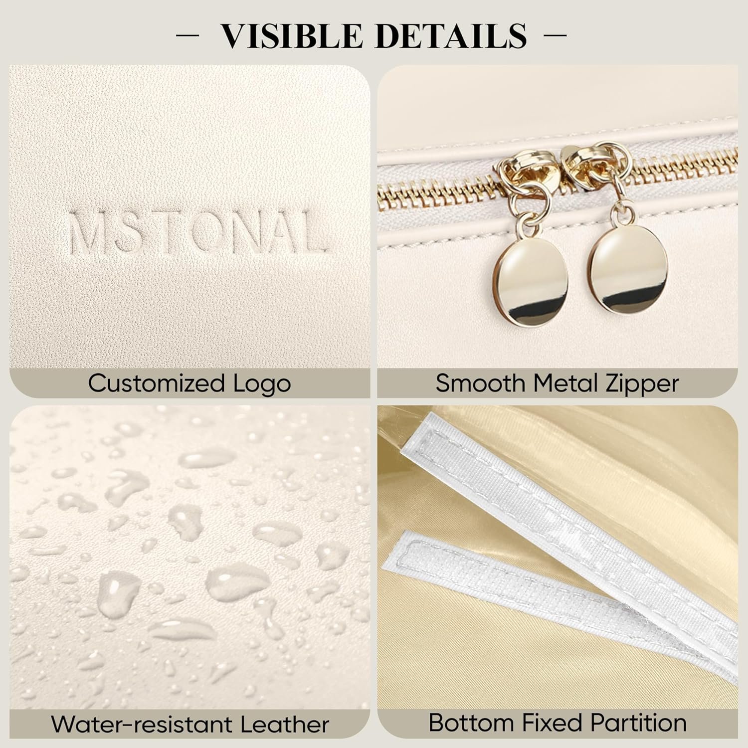 Travel Makeup Bag, Large Capacity Cosmetic Bags for Women, Waterproof Portable Pouch Open Flat Make up Organizer Bag with Dividers and Handle, Toiletry Bag for Essentials, Beige - Image 6