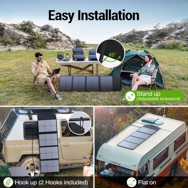 BROWEY 120W Portable Solar Panel for Power Station, USB/Type-C/DC Outputs, Foldable with Adjustable Kickstand, IP68 Waterproof, High Efficiency Solar Charging for Camping & Emergency Power Supply - Image 5