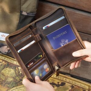 Polare Full Grain Leather Passport Holder Cover Case for Men RFID Blocking Travel Wallet Holds 4 Passports (Dark Brown)