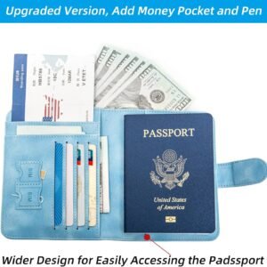 Passport Holder for travel – passport Cover Wallet -Travel Essentials RFID Blocking Travel Accessories for Women Men (light blue)