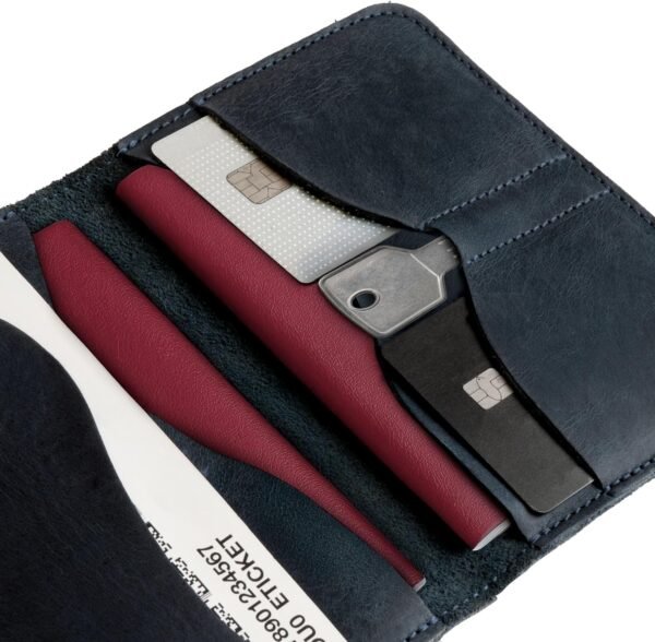 Hide & Drink, Double Passport Cover with Slots for Bills and Keys, Rustic Case, ID Organizer, Full Grain Leather, Handmade Accessories, Slate Blue - Image 3