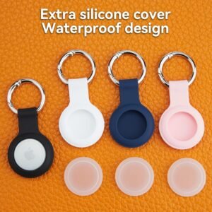 for AirTag Keychain Holder case, with Soft Silicone for air Tags-4 Pack Apple， IPX8 Waterproof for Apple GPS Tracker Item Tag Finders for Air Tag, for Key Ring Luggage tag,Keys, Dog Collar