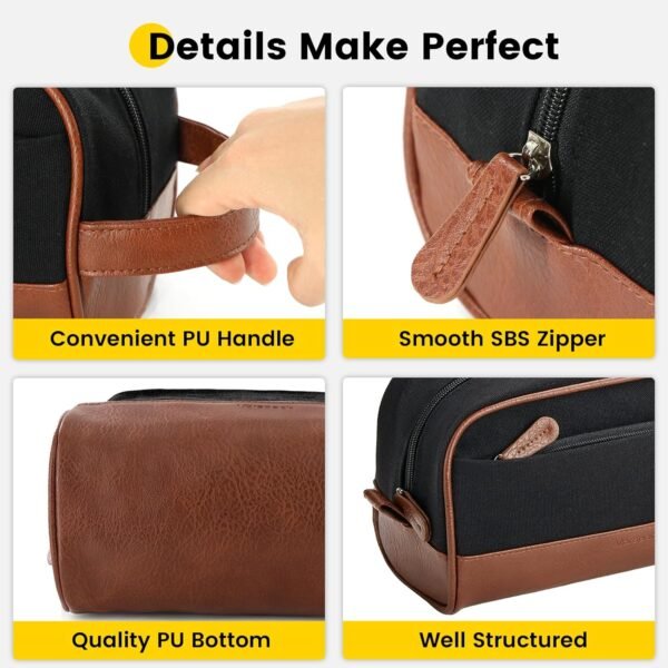 Vorspack Travel Toiletry Bag - Canvas Toiletry Bag for Men Water Resistant Skincare Bag Dopp Kit for Bathroom Toiletries Accessories Gifts - Black - Image 4