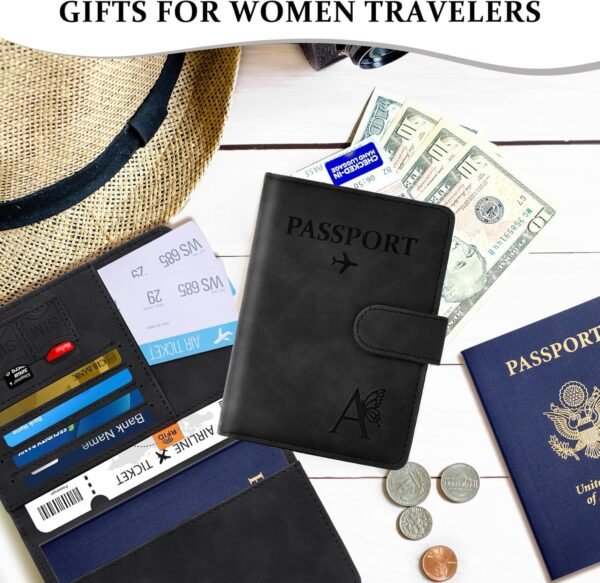 COSHAYSOO Initial RFID Passport Cover for Women Passports Book Holder Case Air Travel Essentials Airplane Flight Accessories Airline Plane Flying Must Haves Traveler Gifts Butterfly Letter Black A - Image 6