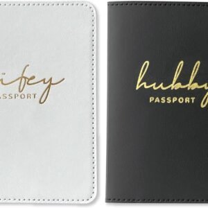 Mr and Mrs Passport Holder – His and Hers Leather Passport Cover Set | Wedding Travel Essentials for Couples | Honeymoon Gifts for Newlyweds