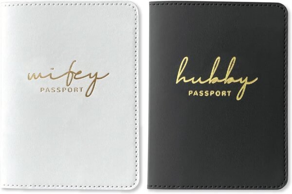 Mr and Mrs Passport Holder - His and Hers Leather Passport Cover Set | Wedding Travel Essentials for Couples | Honeymoon Gifts for Newlyweds