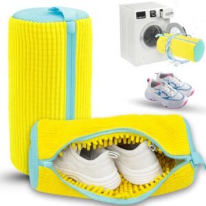 XXL Shoe Bag for Washing Machine – 2PCS Reusable shoe laundry bag for washer and dryer, 360° Premium Protective Shoe Washing Machine Bag for Sneakers, Slippers, Gym & All Type of Shoes (YELLOW)